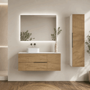 Mueble de baño Marte suspendido con tapa de melamina para lavabo sobre encimera
