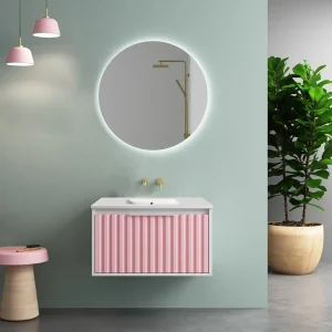 Conjunto de mueble de baño Apolo con lavabo de porcelana color rosa