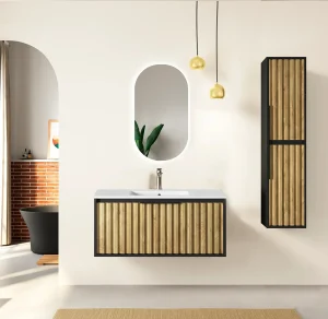 Conjunto de mueble de baño Apolo con lavabo de porcelana color roble