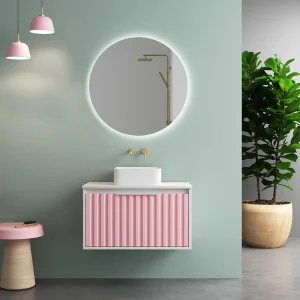 Conjunto de mueble de baño Apolo sobre encimera en color rosa