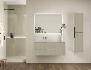 conjunto mueble baño Marte en porcelana en gris coffee