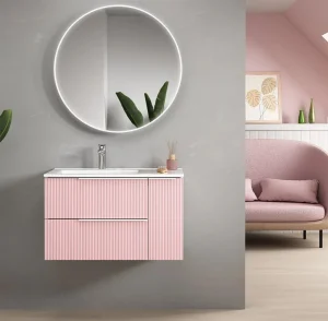 conjunto mueble baño Marte en porcelana en rosa