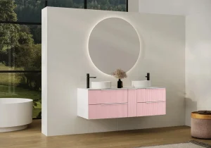 conjunto mueble baño Marte sobre encimera en rosa