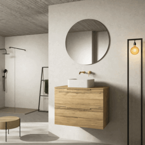 Mueble suspendido Neptuno con tapa de melamina para lavabo sobre encimera