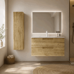 Conjunto mueble suspendido Duna con lavabo de porcelana Marte