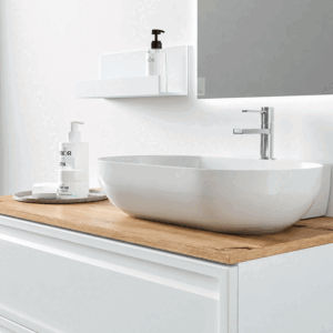 Conjunto mueble de baño suspendido Frame con tapa de melamina para lavabos sobre encimera - Imagen 6