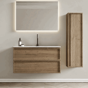 Conjunto mueble de baño suspendido Frame con lavabo de porcelana Marte - Imagen 4