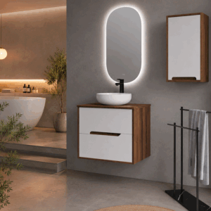 Mueble Londres suspendido con tapa de melamina para lavabo sobre encimera