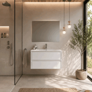 Conjunto mueble de baño suspendido Frame con lavabo de porcelana Marte - Imagen 3