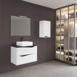 Conjunto de mueble suspendido Porland con tapa de melamina para lavabo sobre encimera - Imagen 2
