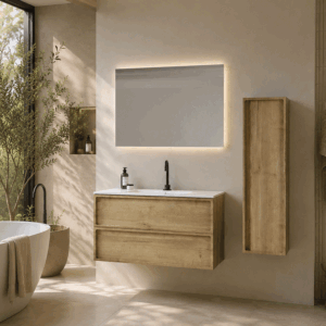 Conjunto mueble de baño suspendido Frame con lavabo de porcelana Marte