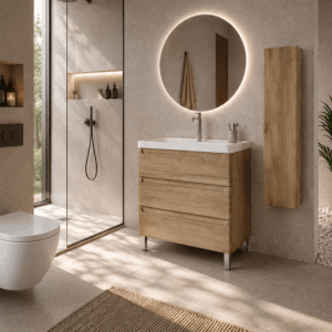 Conjunto de baño suspendido Round con tres cajones y lavabo Cosmos