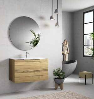 Conjunto mueble de baño suspendido Neptuno y lavabo de porcelana - Imagen 3