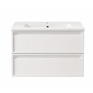 Conjunto mueble de baño suspendido Frame con lavabo de porcelana Marte, en blanco