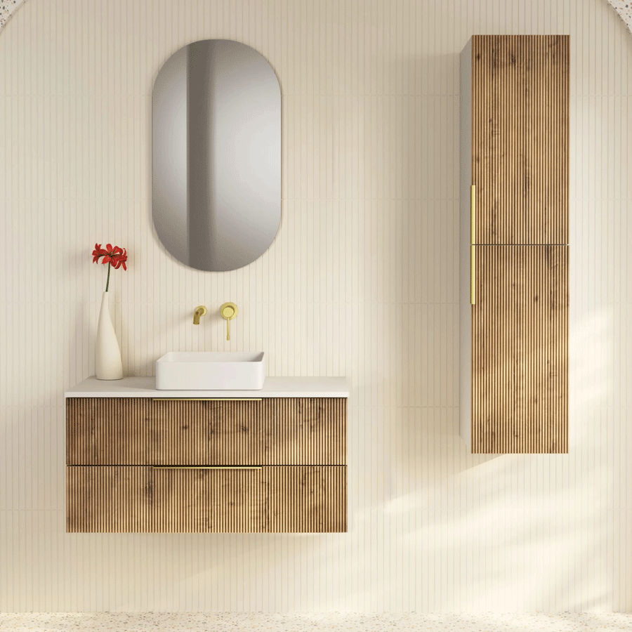 7 Mueble suspendido Júpiter con tapa solid surface blanca para lavabo sobre encimera - Imagen 1