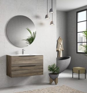 Conjunto mueble de baño suspendido Neptuno y lavabo de porcelana - Imagen 2