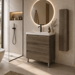 Conjunto de baño suspendido Round con tres cajones y lavabo Cosmos - Imagen 5
