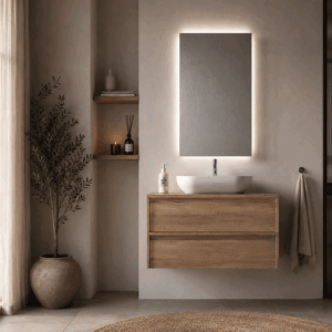 Conjunto mueble de baño suspendido Frame con tapa de melamina para lavabos sobre encimera - Imagen 3