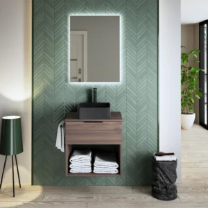 Mueble de baño suspendido Minerva con tapa de melamina para lavabos sobre encimera - Imagen 3
