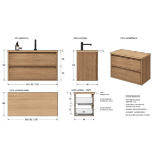 Conjunto mueble de baño suspendido Frame con tapa de melamina para lavabos sobre encimera - Imagen 7