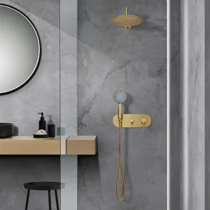 Conjunto monomando empotrado de ducha modelo Turín, en dorado