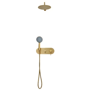 Conjunto monomando empotrado de ducha modelo Turín, en dorado