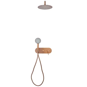 Conjunto monomando empotrado de ducha modelo Turín, en oro rosa