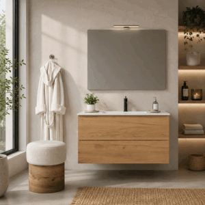 Conjunto de mueble de baño suspendido Cairo dos cajones con lavabo porcelanico Onix - Imagen 4