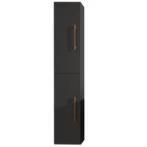 Columna auxiliar de baño Fusta con 2 puertas y baldas interiores – suspendida o con patas, en negro con tirador vertical