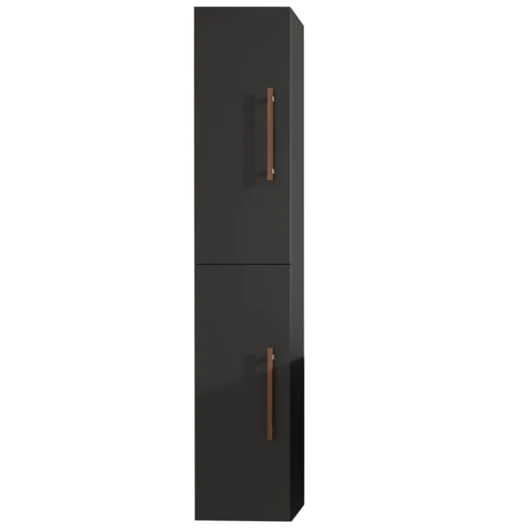Columna auxiliar de baño Fusta con 2 puertas y baldas interiores – suspendida o con patas, en negro con tirador vertical
