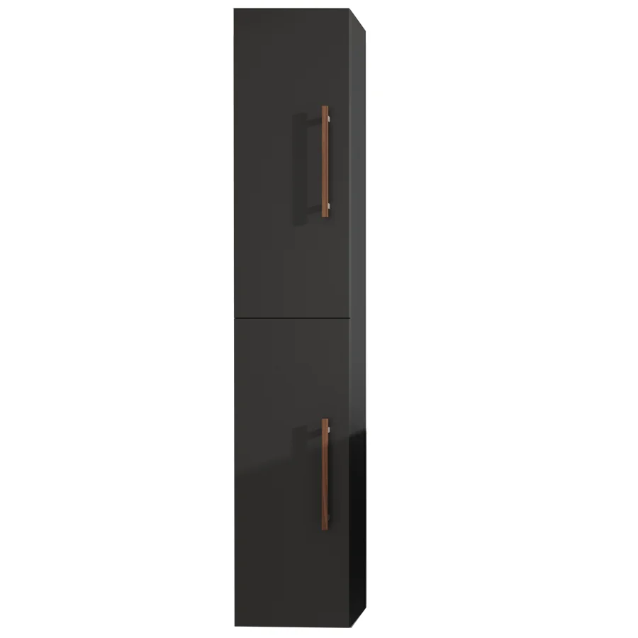 Columna auxiliar de baño Fusta con 2 puertas y baldas interiores – suspendida o con patas, en negro con tirador vertical