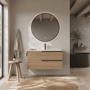 Conjunto de mueble de baño suspendido Bohe con lavabo de porcelana y gran capacidad - Imagen 2