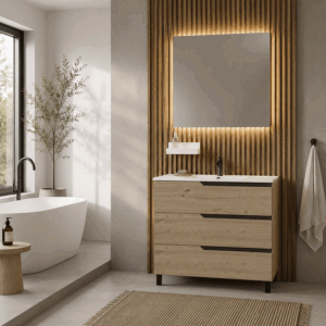 Conjunto de mueble de baño Bohe tres cajones con patas y lavabo porcelánico Marte - Imagen 2