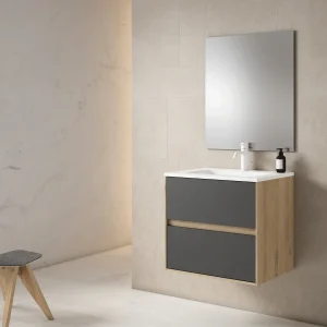 Mueble de baño suspendido Mydesign con lavabo de porcelana, en gris oscuro, ambientado en baño, vista 10