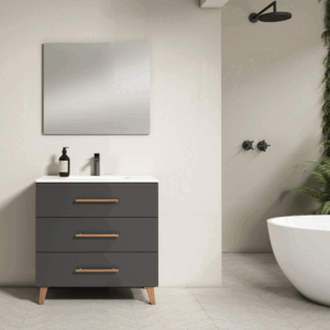 Mueble de baño Fusta con lavabo de porcelana, tres cajones y diseño con patas - Imagen 3