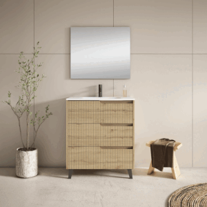 Mueble de baño Ezio con lavabo de porcelana y tres cajones con patas en negro - Imagen 3