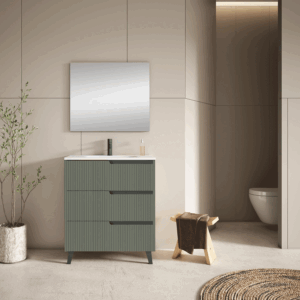 Mueble de baño Ezio con lavabo de porcelana y tres cajones con patas en negro - Imagen 5