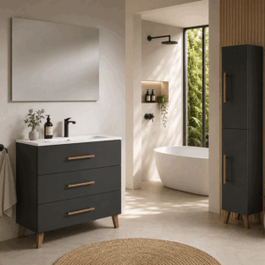 Mueble de baño Fusta con lavabo de porcelana, tres cajones y diseño con patas - Imagen 6