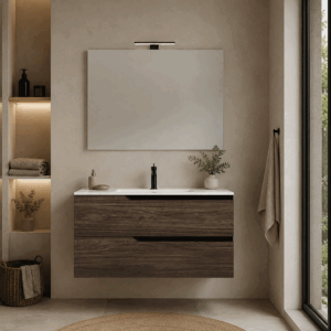 Conjunto de mueble de baño suspendido Bohe con lavabo de porcelana y gran capacidad - Imagen 3