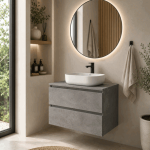 Conjunto de mueble de baño suspendido Saturno con dos cajones y lavabo sobre encimera - Imagen 7