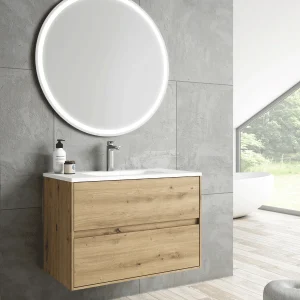 Mueble de baño suspendido Mydesign con lavabo de porcelana, en madera, ambientado en baño, vista 7