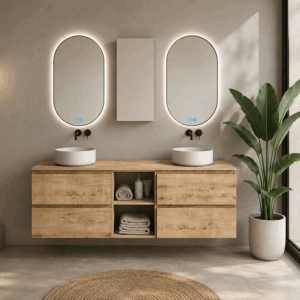 Conjunto de mueble de baño suspendido Saturno con dos cajones y lavabo sobre encimera - Imagen 5