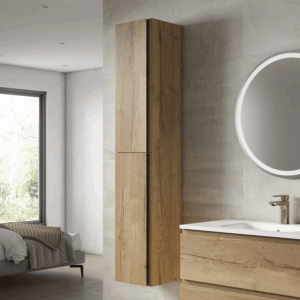 Columna auxiliar de baño suspendida Coral con dos puertas y baldas interiores - Imagen 4