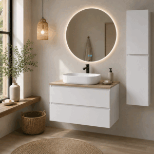 Conjunto de mueble de baño suspendido Saturno con dos cajones y lavabo sobre encimera - Imagen 6