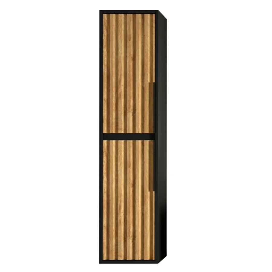 Columna auxiliar Apolo con distribuidor interior de baldas, en madera con frente ranurado y marco negro