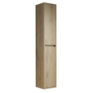 Columna de baño suspendida Jade con dos puertas y baldas interiores, en acabado madera