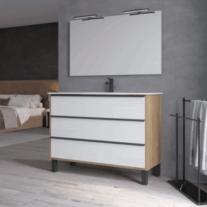 Conjunto de mueble suspendido Estonia con tres cajones y tirador en negro