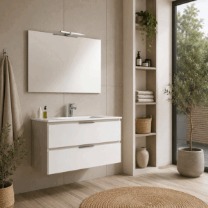 Conjunto de mueble de baño Detroit con dos cajones suspendido y lavabo de porcelana - Imagen 3
