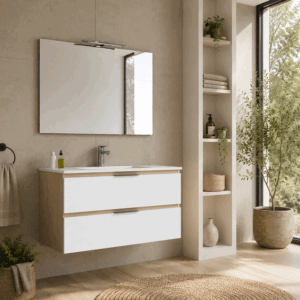 Conjunto de mueble de baño Detroit con dos cajones suspendido y lavabo de porcelana