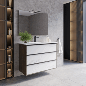 Conjunto de mueble suspendido Estonia con tres cajones y tirador en negro - Imagen 2